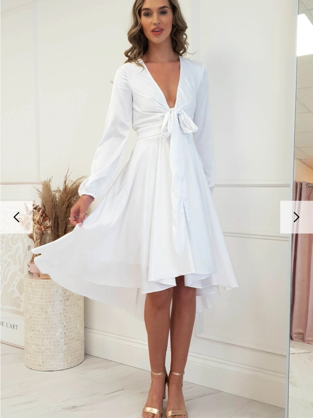 Hello Molly White Tie-Front High-Low Midi Dress